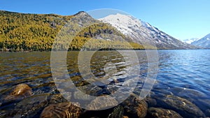 Stones on the bottom of Lower Multinskoe lake in Altai