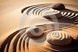 stones and circles in the sand. Generative AI, Generative, AI