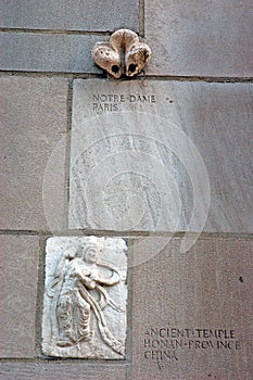 Stones collected from around the world on the walls of the Chicago Tribune Building