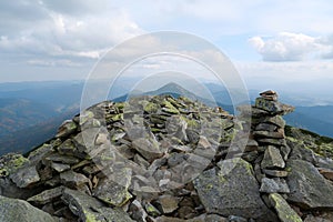 Stones covered with lichen in Gorgany - mountain range in Western Ukraine