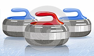 Stones for curling sport game. Ice. Rink. Vector illustration.