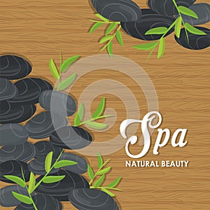 Stones and decoration. Spa center design. Vector graphic