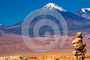 Stones in friont of Volcanoe Licancabur, Moon Valley, Atacama desert, Chile