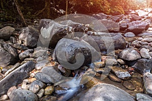 Stones and grop of  nature rocks with forest water