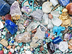 Stones and minerals at the flee market stall