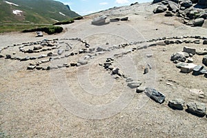 Stones positioned in spiral, near the Romanian Sphinx, in Carpathian Mountains, Bucegi Natural Park,  Romania