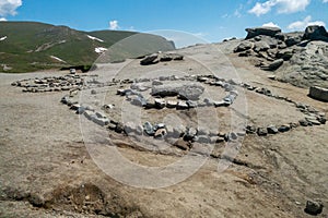 Stones positioned in spiral, near the Romanian Sphinx, in Carpathian Mountains, Bucegi Natural Park,  Romania