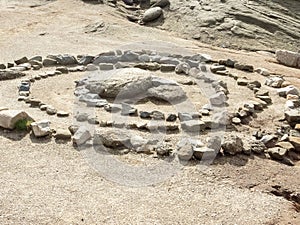 Stones positioned in spiral, near the Romanian Sphinx, in Carpathian Mountains, Bucegi Natural Park,  Romania