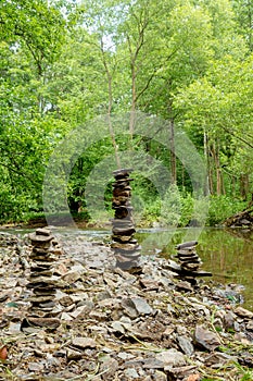 Stones pyramid near small river