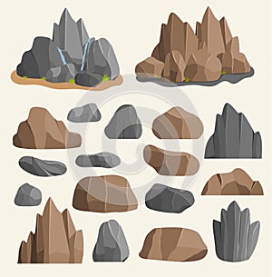 Stones rocks in cartoon style big building mineral pile. Boulder natural rocks and stones granite rough illustration