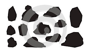 Stones and rocks silhouette set. Natural rock slate black illustration. Vector illustration of crumbly polenta. Soil silhouette,