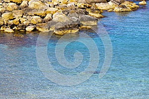 Stones and Rocks. Summer day seascape. Clear Water texture. Clear water texture. Aerial view, sunny day over sea or