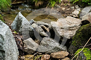 Stones and rocks under stream water