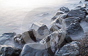 Stones at the sea at Aberystwyth in colour