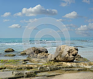 Stones on sea beach. Palmahim, Rishon Lezion, Israel