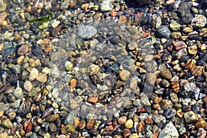 Stones on sea floor under the wave