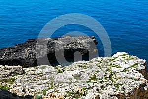 Stones in a sea, water background. Bay in Crimea. Black Sea