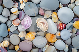 Stones, shells and shells come together in perfect harmony to convey the peace and relaxation of the sea.Arte com IA