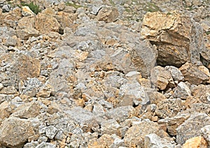 stones and solid rock of a landslip