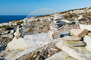 Stones stacks at Malin Head, Ireland\'s northernmost point, Wild Atlantic Way, spectacular coastal route.