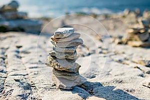 Stones stacks at Malin Head, Ireland\'s northernmost point, Wild Atlantic Way, spectacular coastal route.