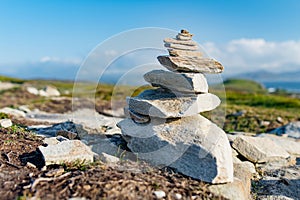 Stones stacks at Malin Head, Ireland\'s northernmost point, Wild Atlantic Way, spectacular coastal route.