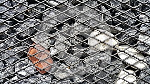 Stones in the steel cage, decorated the wall.