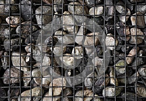Stones with steel mesh,Gabion wall photo