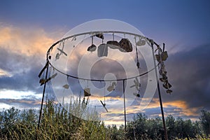 Stones tied in a sculpture alike structure in Roure Gros, Caldes de Montbui. photo