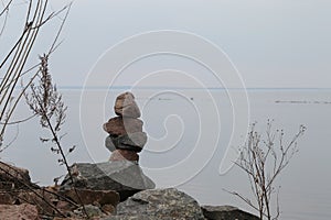 Stones tower at the sea shore