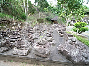 Stones used for old temples at at Goa Gajah, Bali