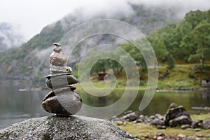 Stones on waters edge, Eidfjordvatnet, Eidfjord, Norway photo