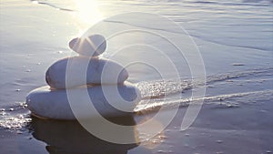 Stones in Zen style and sea waves