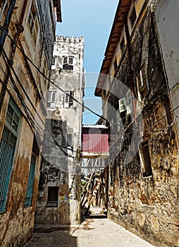 Stonetown Tanzania, Zanzibar Archipelago. Streets and harbour in old Stone Town of Zanzibar City, historical colonial stony