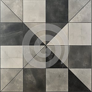 Stoneware Gray Tile With Square And Triangles In Black And Gray