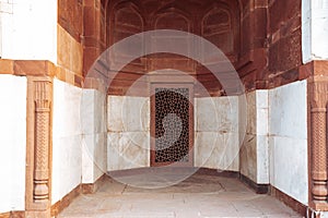 Stonework architecture of walls and doorways of Humayan`s Tomb in New Delhi India