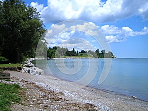 Stoney beach along shore of Lake Ontario