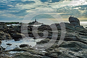 Stoney coastline in Barfleur, Normandie - France