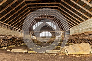 Stong, inside view of the viking-era farmstead longhouse in Iceland in the Thjorsardalur valley