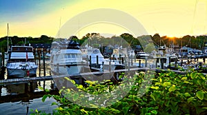 Stonington Connecticut marina sunset photo