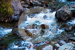 Stony bottom of the mountain river