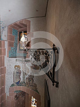 Stony chamber of Koenigsbourg castle in Alsace, France - vertical