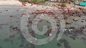 Stony Kalacha beach in Goa. India. Flight of the drone.