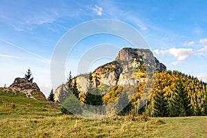 Stony Little Rozsutec hill in autumn landscape