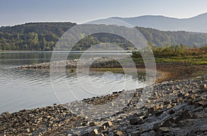 Stony part of the shore of the Ticha Dam