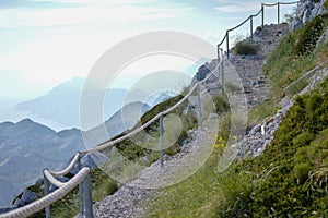 Stony road with rope fence on the peak Sv. Jure in Biokovo national park