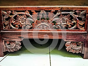 stool legs carved motif of teak wood