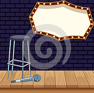 Stool microphone billboard stage stand up comedy show