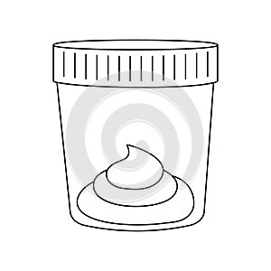 Stool sample outline icon. Plastic cups full with fecal analysis. Laboratory examination concept