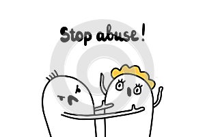 Stop abuse hand drawn  illustration with cartoon couple